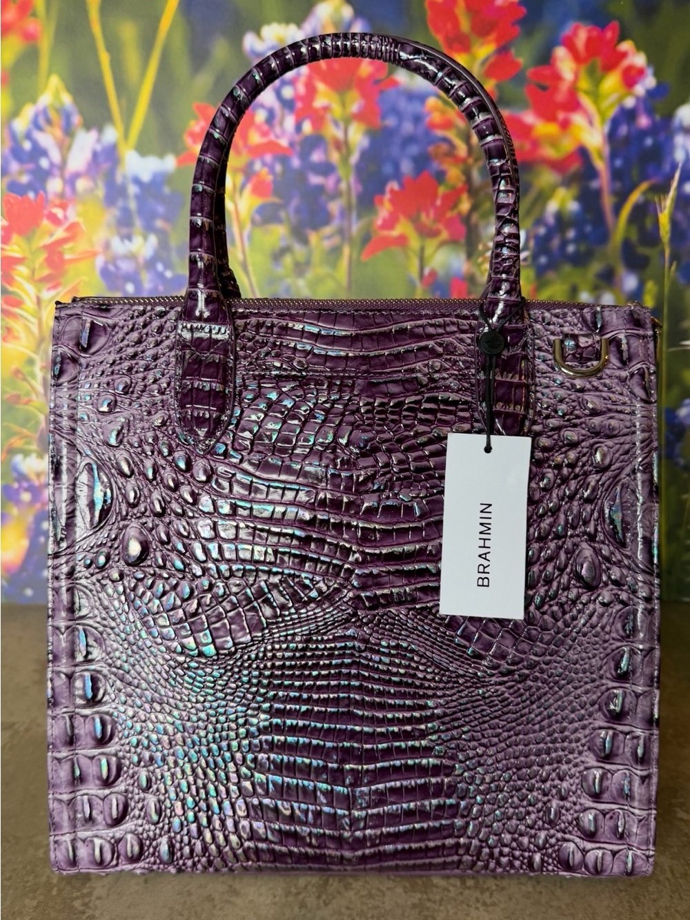 BRAHMIN Purple passion Caroline NWT PRETTY EYE PLACEMENT IRIDESCENT GLOW FIRM $ - Picture 3 of 16